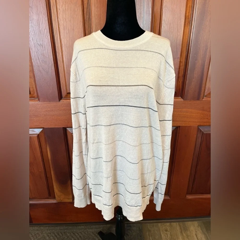 Banana Republic Mens XL Pullover 100% Merino Wool Sweater Beige Striped NWOT
